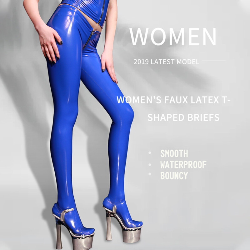 Artificial Latex Shiny Wet Look Leggings PU Clubwear Motorcycle Pants Zip Crotch