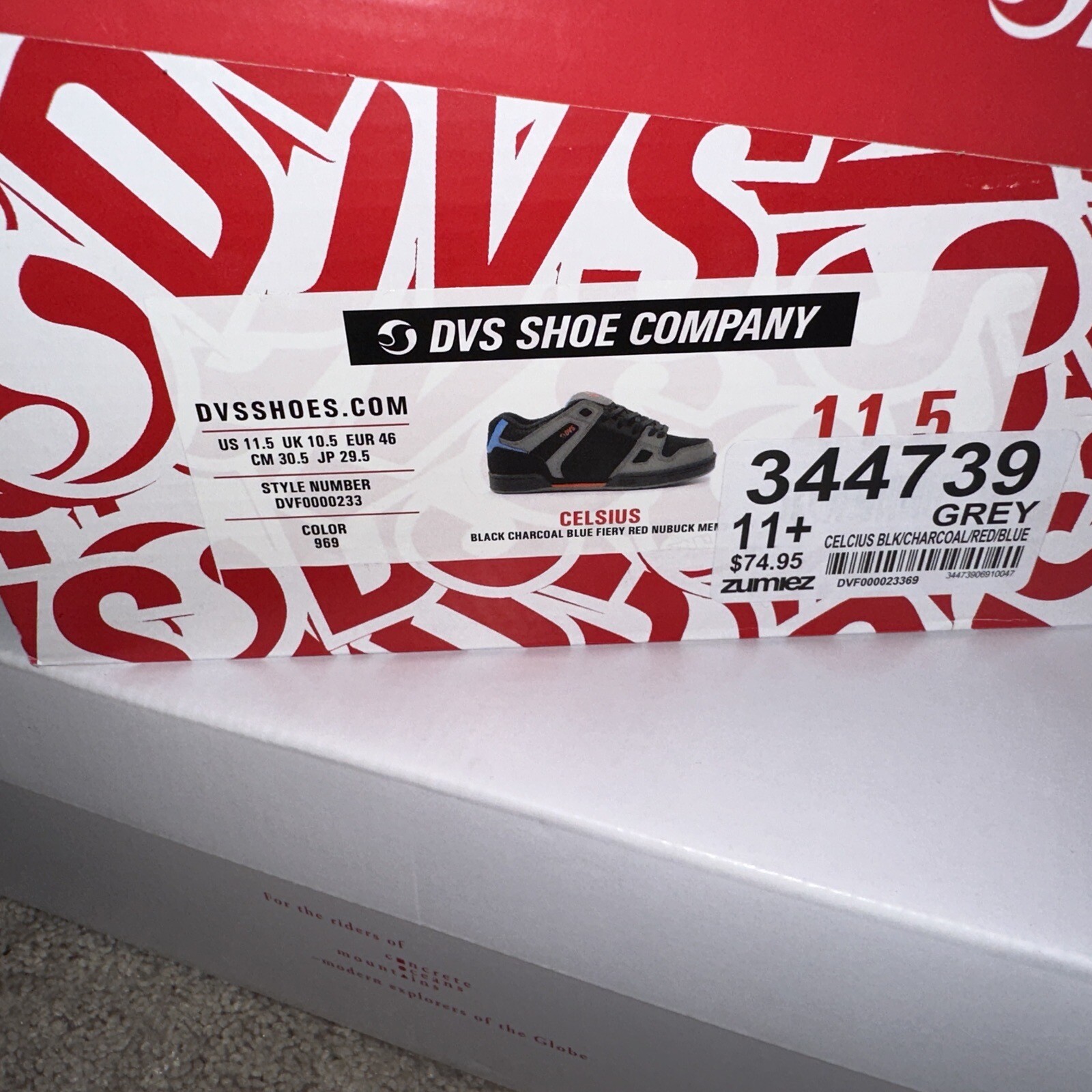 DVS Celsius Black/Charcoal/Blue/Fiery Red Shoe 11.5 US/ 10.5 UK DVS Shoes Men’s