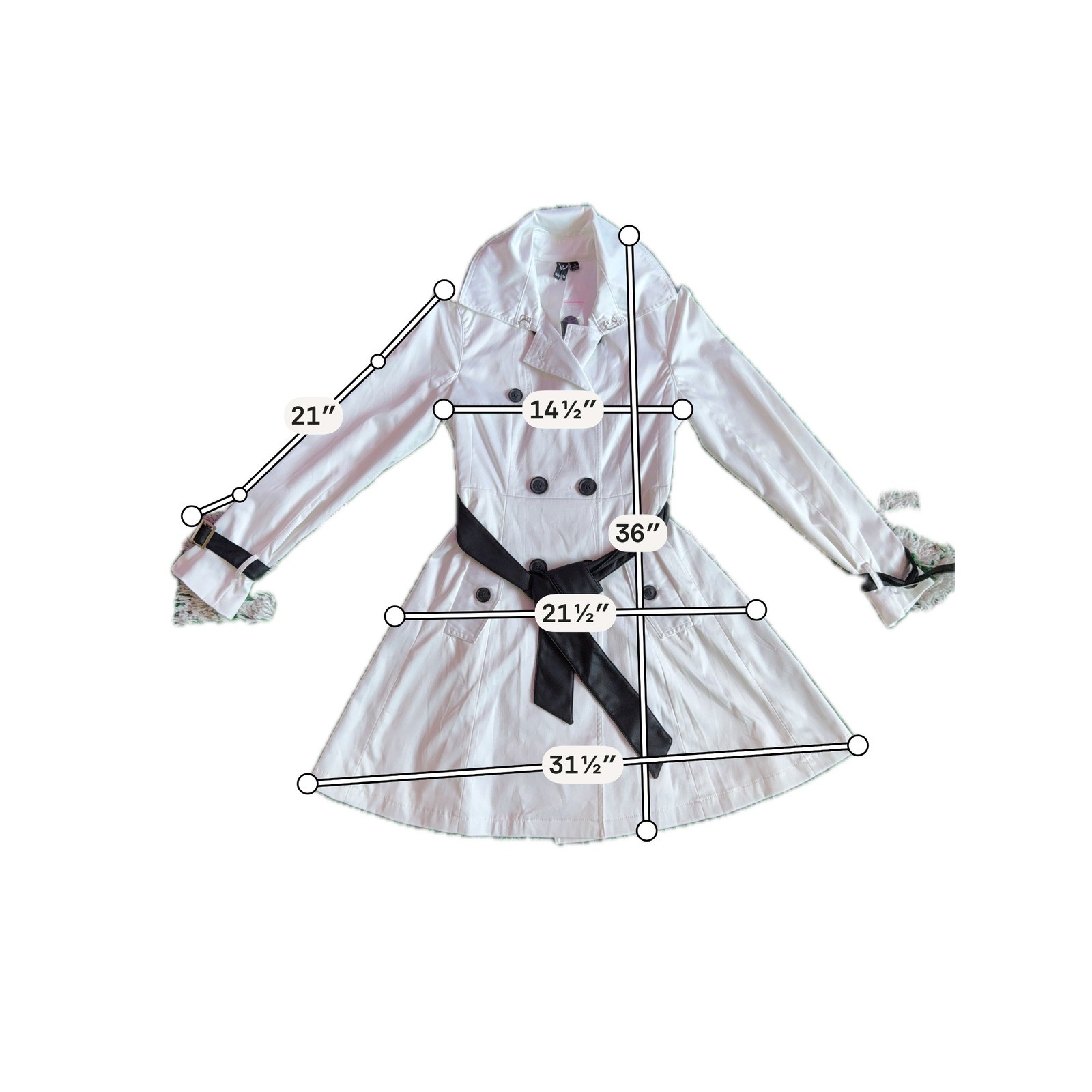 Windsor White Trench Coat Black Contrast Lace Up Back Double Breasted Small