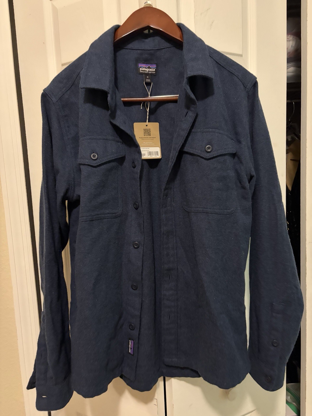 Patagonia Fjord Flannel Jacket Shirt Men’s Medium M Blue Button Up Casual Navy