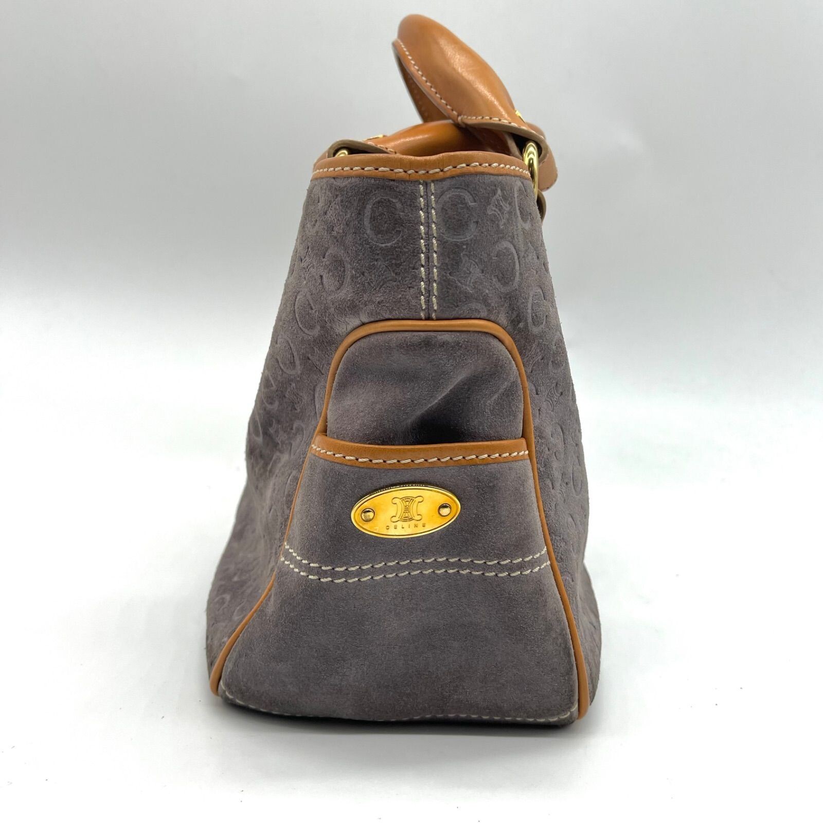 CELINE Boogie Bag C Macadam Suede Leather Gray Vintage Authentic From Japan