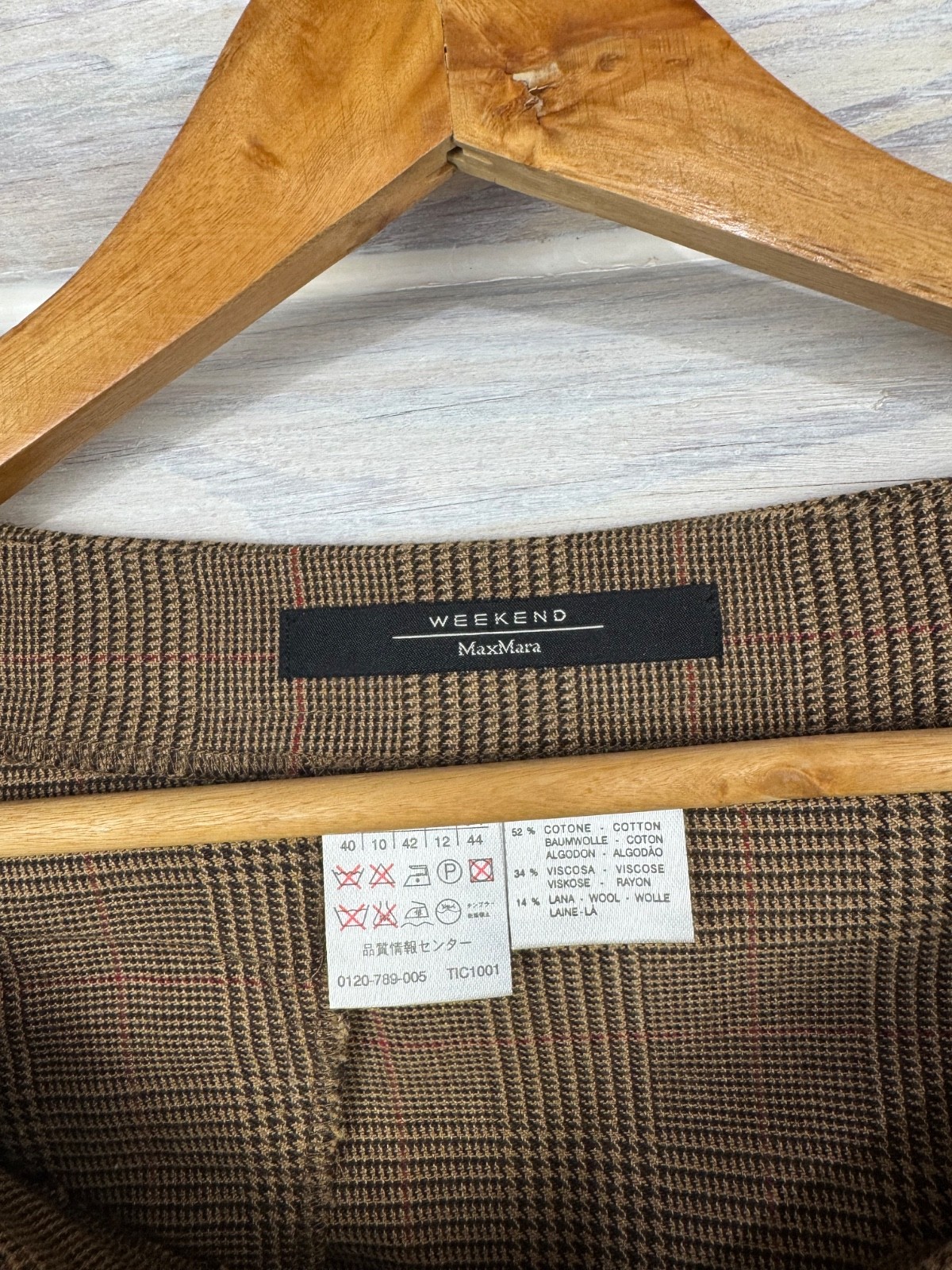 Weekend MaxMara Wool Blend Glen Plaid Pencil Midi Skirt Brown Checked EU 40 L 10