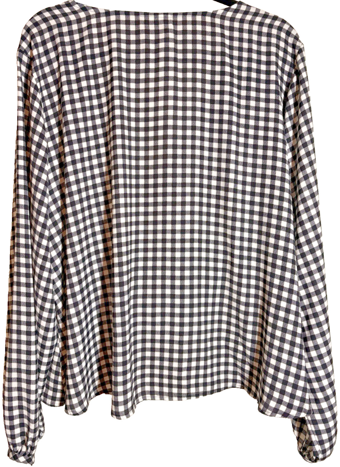 a.n.a Gingham Blouse Drawstring V-Neck Peasant Sleeves Black/White Cotton 2X NWT