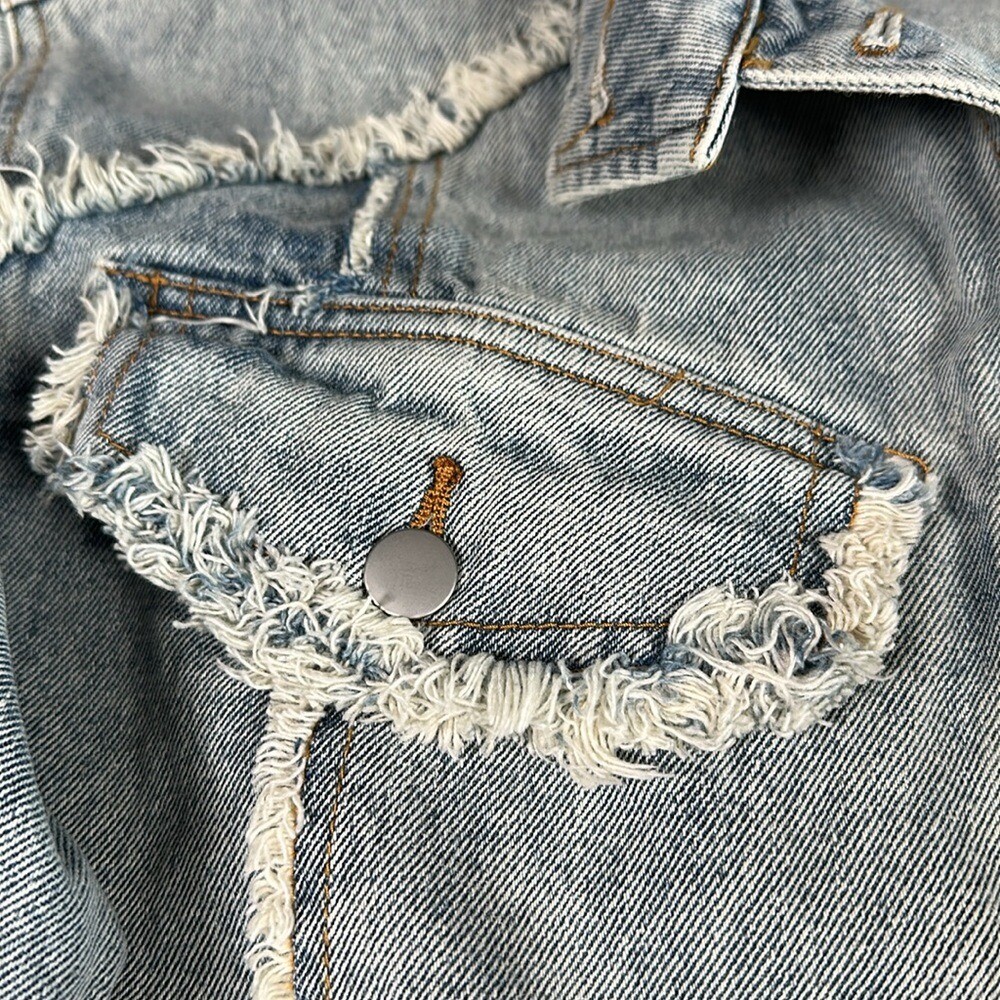 Distressed, rhinestone, fringe, jean jacket, grunge, punk band rock