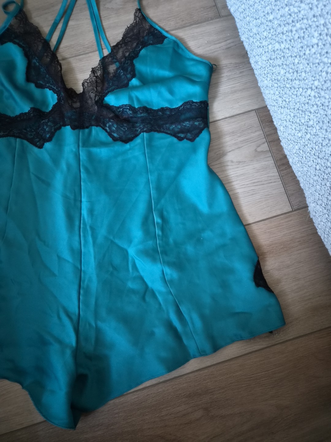 Ann Summers Teal Blue/Green Satin & Black Lace Playsuit Size Medium 12-14