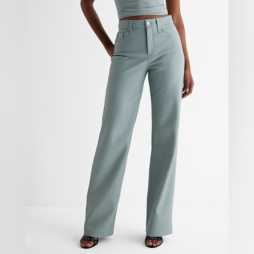 Vegan Leather Teal Wide Leg Pants