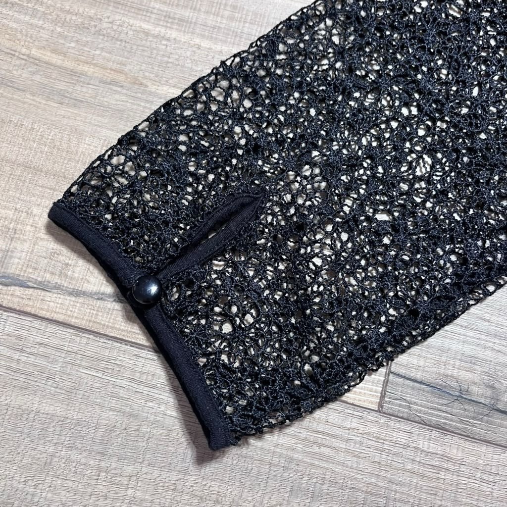Revel Womens Colorblock 3/4 Sleeve Open Knit Fabric Top S Black & Light Cream