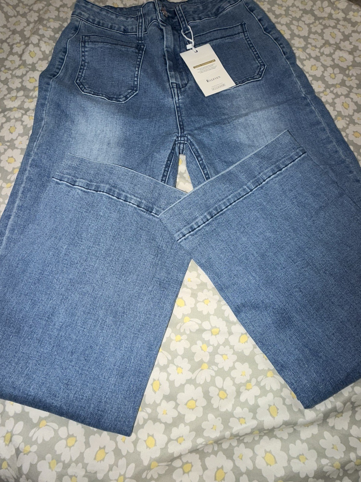 Elleven Light Wash Patch Pocket Wide-Leg Jeans – Size 8