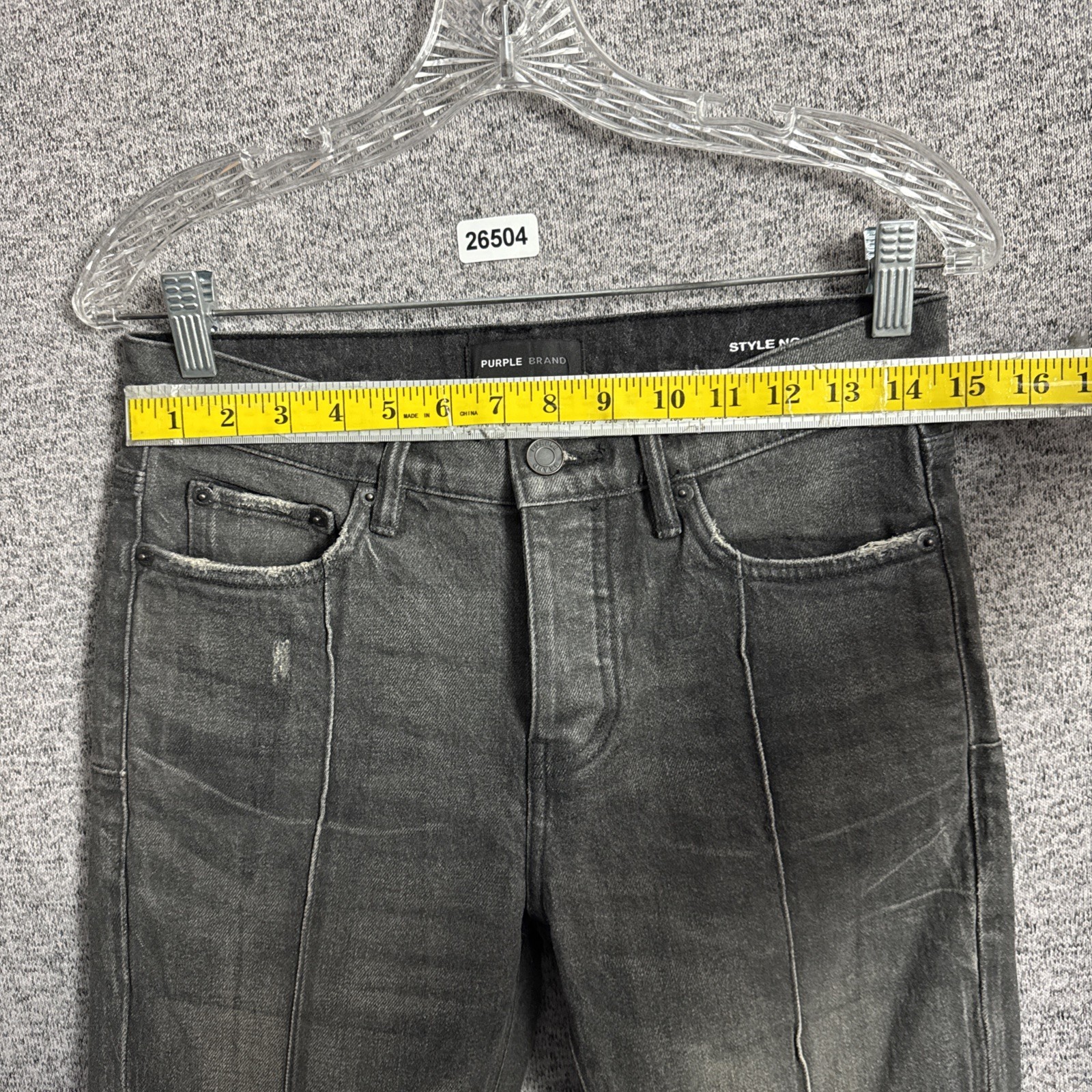Purple Brand P004 Men’s 29 Charcoal Black Denim Pintuck Coated Flare Jeans