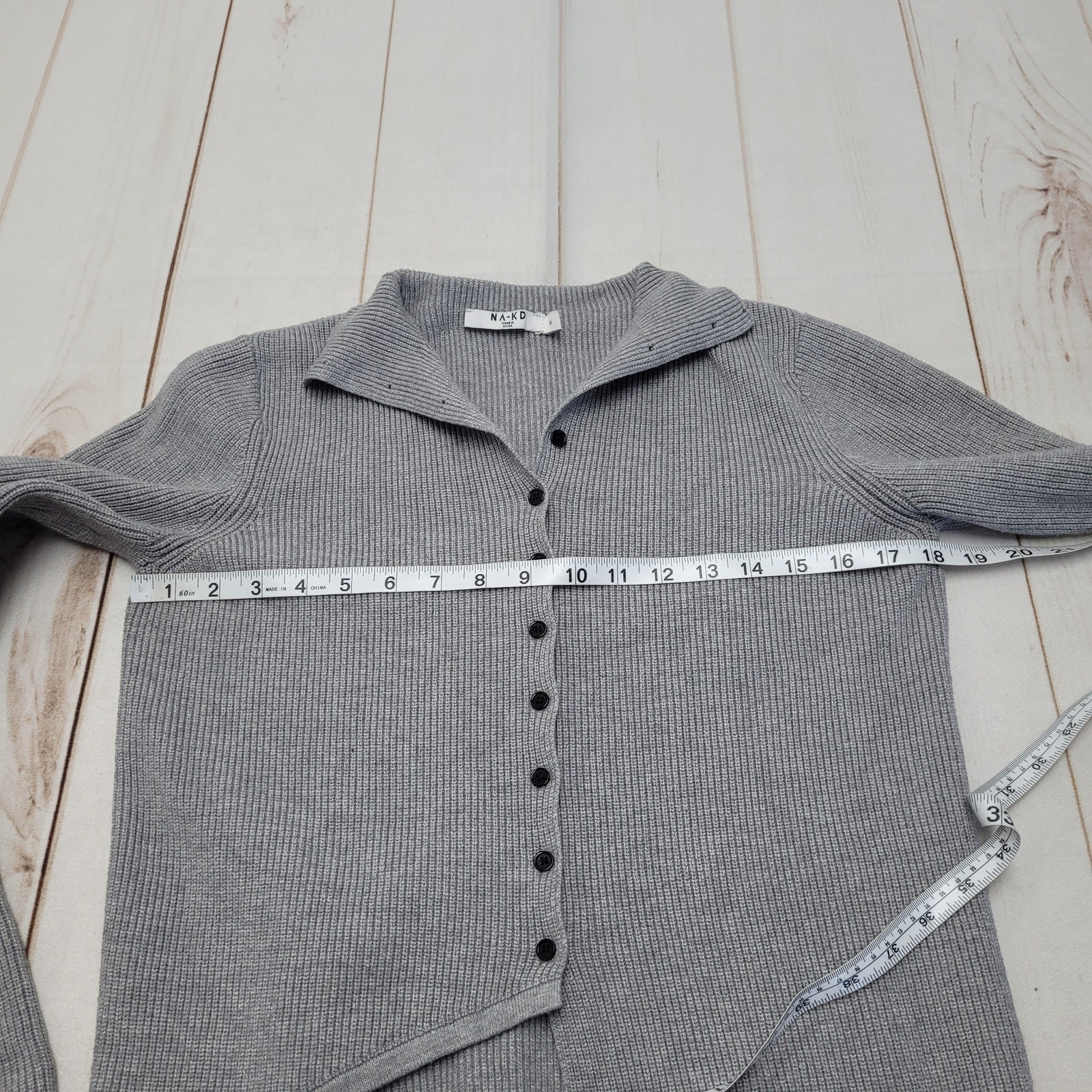 Na-Kd NAKD gray ribbed knit cardigan sweater asymmetrical minimalist medium