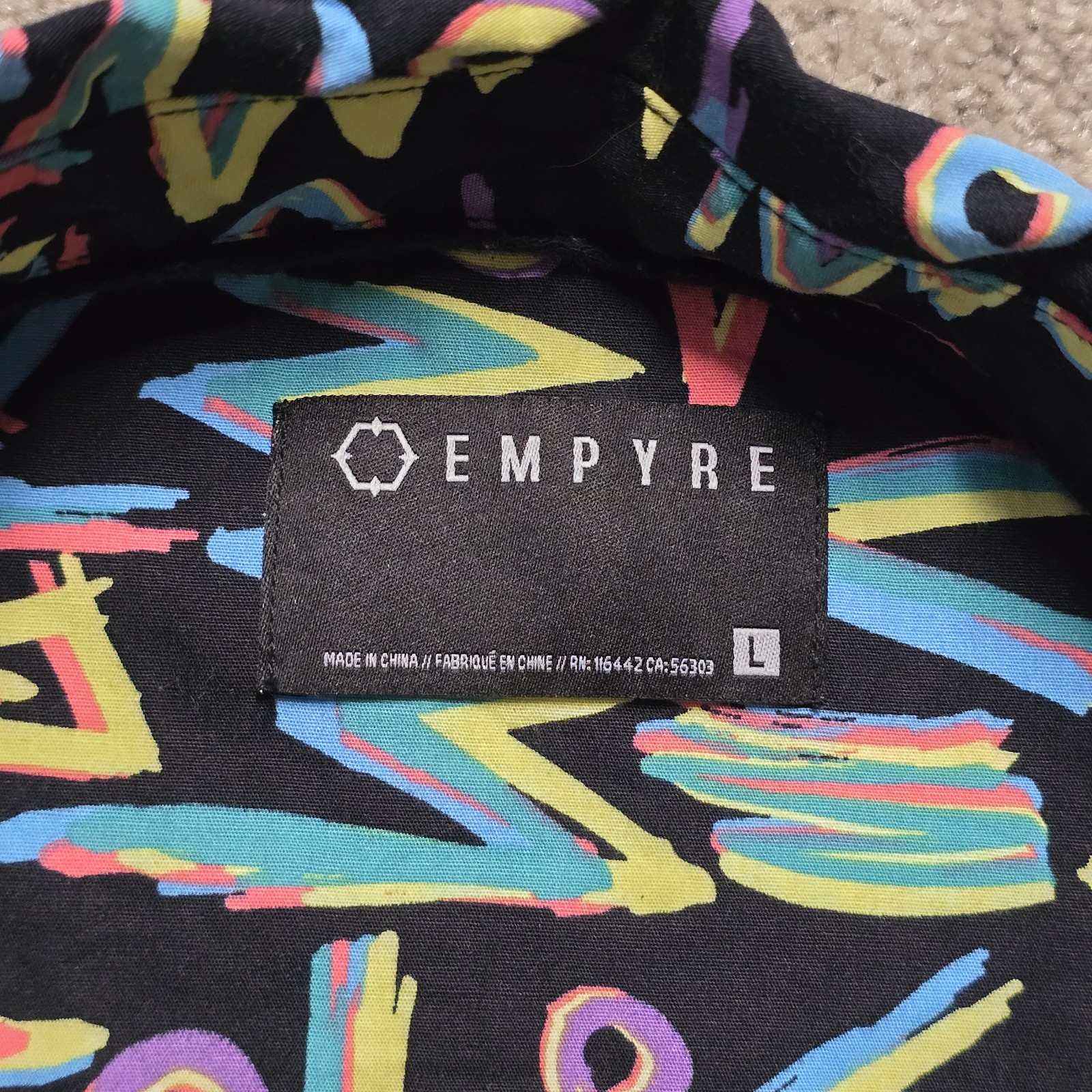 Empyre Geometric Abstract Button Up Shirt Mens Large Retro 90s Neon Skate Surf