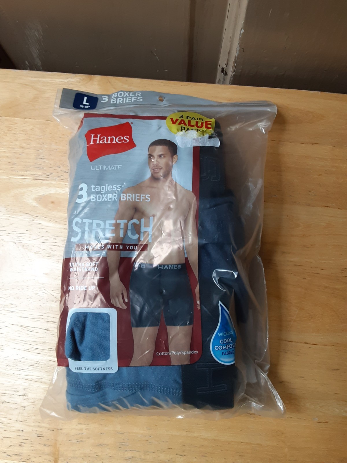 Hanes Men’s (3 Pair) Boxer Briefs Size Large (36-38)   NEW WITH TAGS