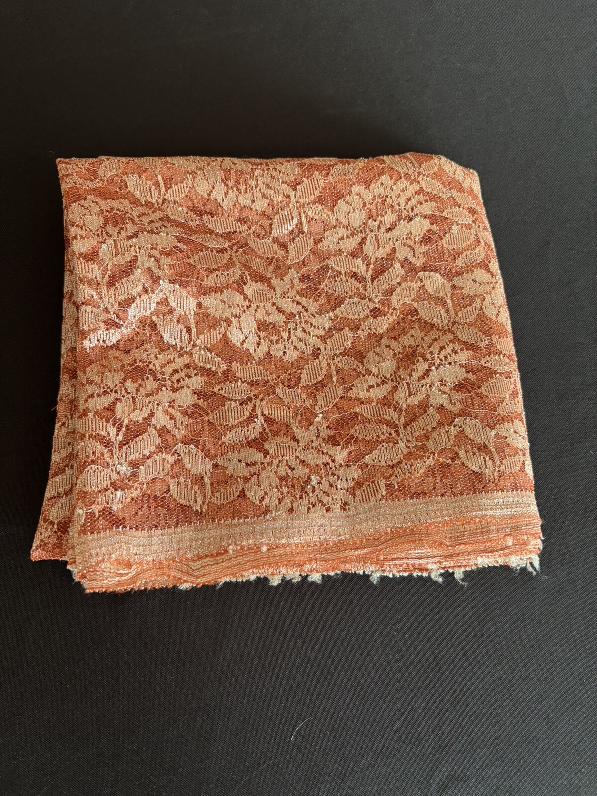 Peach Colored Lace ? Shawl 36 X 78 Inches With 2 Inch Lace Edging With Stones