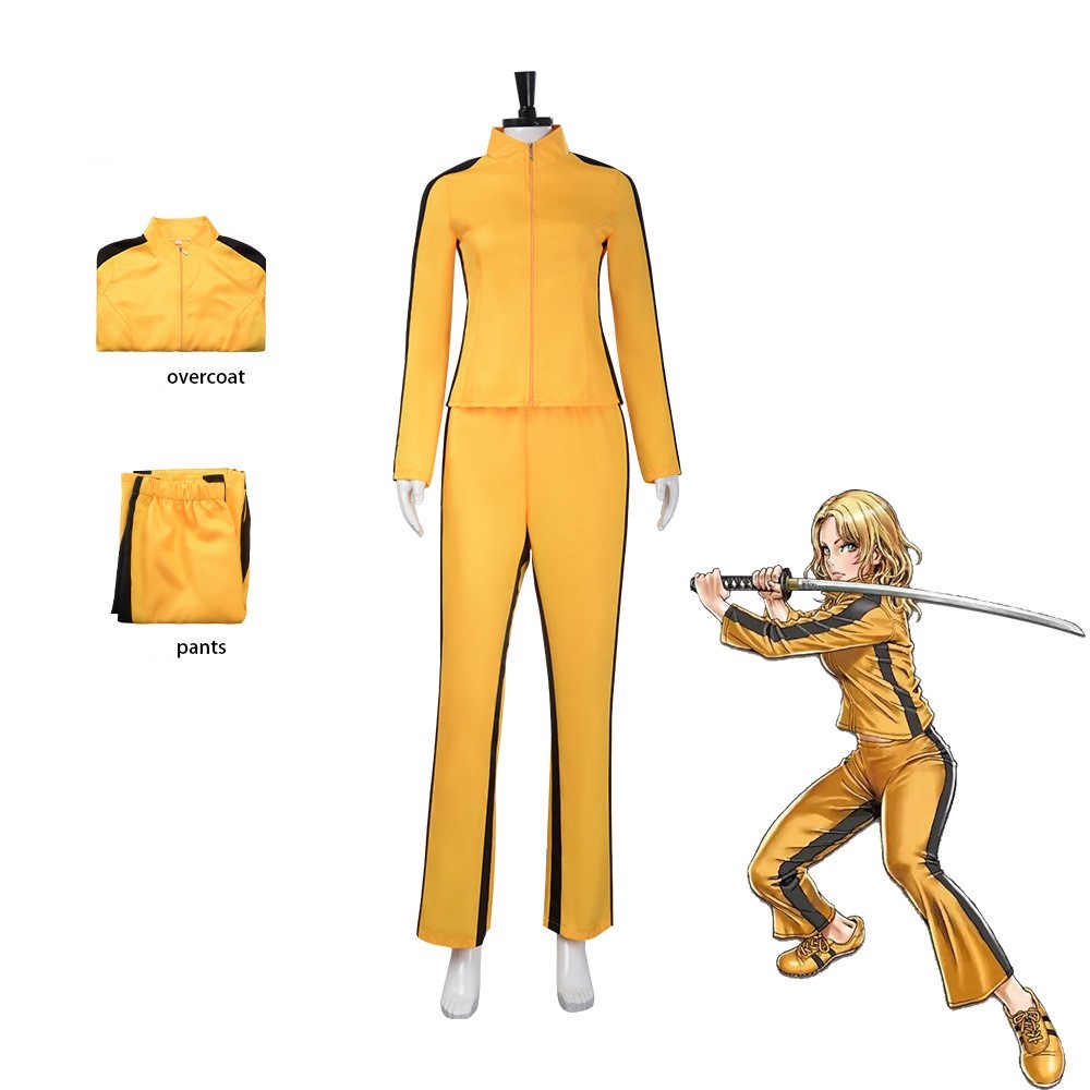 Kill Bill The Bride Cosplay Costume Yellow Coat Pants Adult Women Uniform