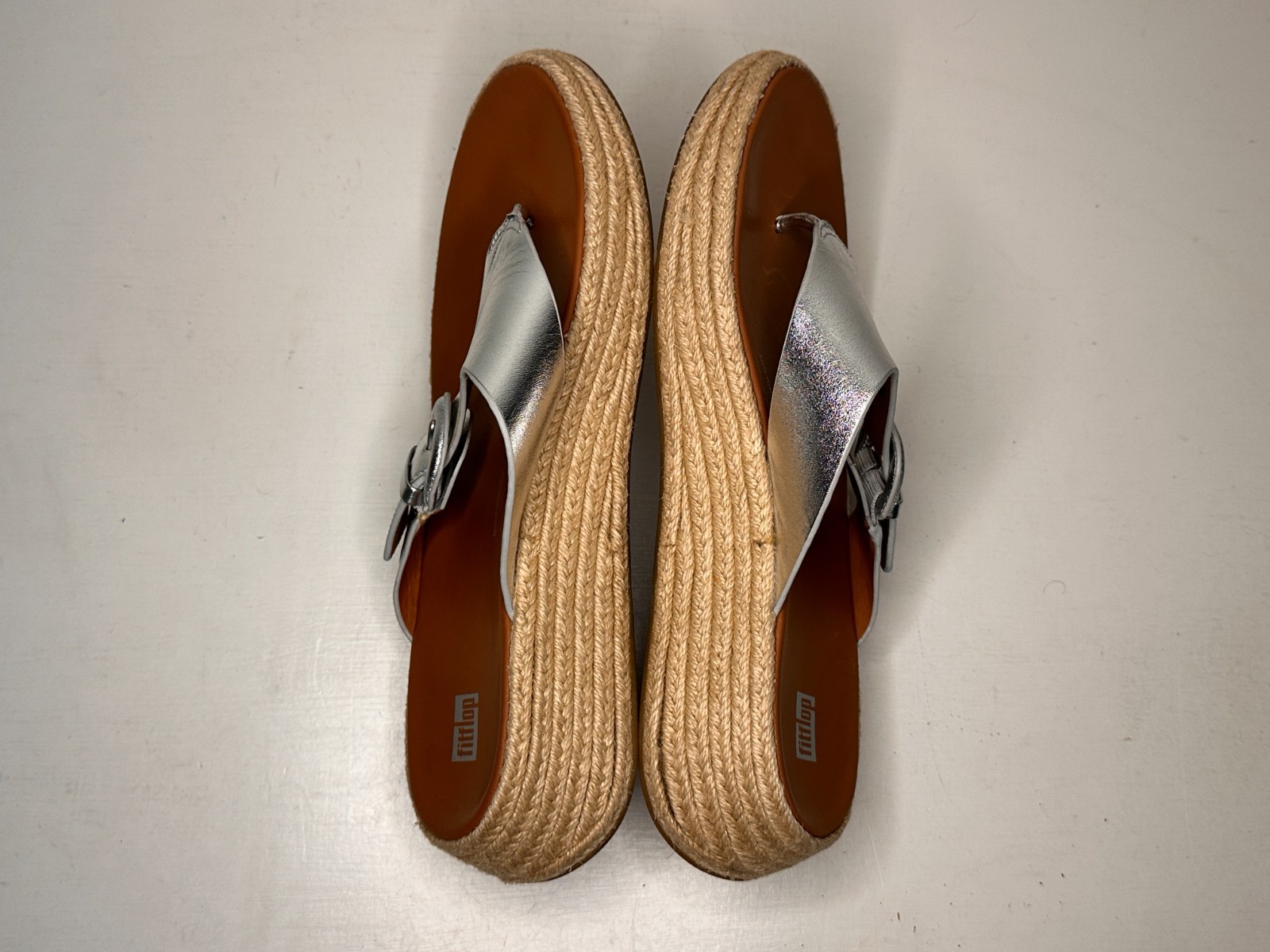 FitFlop F-Mode Silver T Strap Espadrille Toning Sandals Women Size 10
