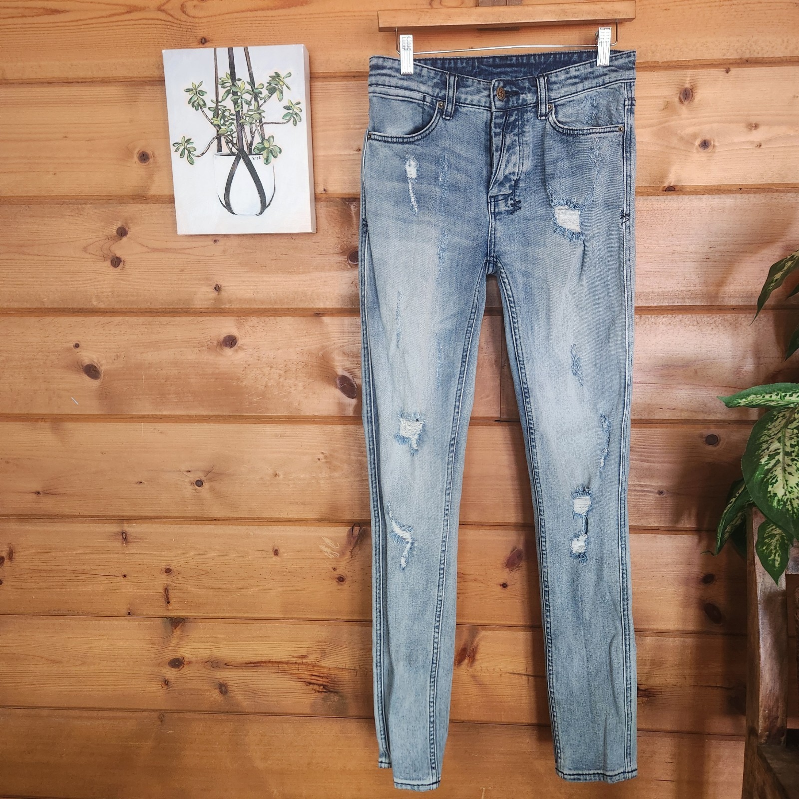 Ksubi Van Winkle 098 Trashed Dreams Stretch Jeans Distressed Embroidered Size 30