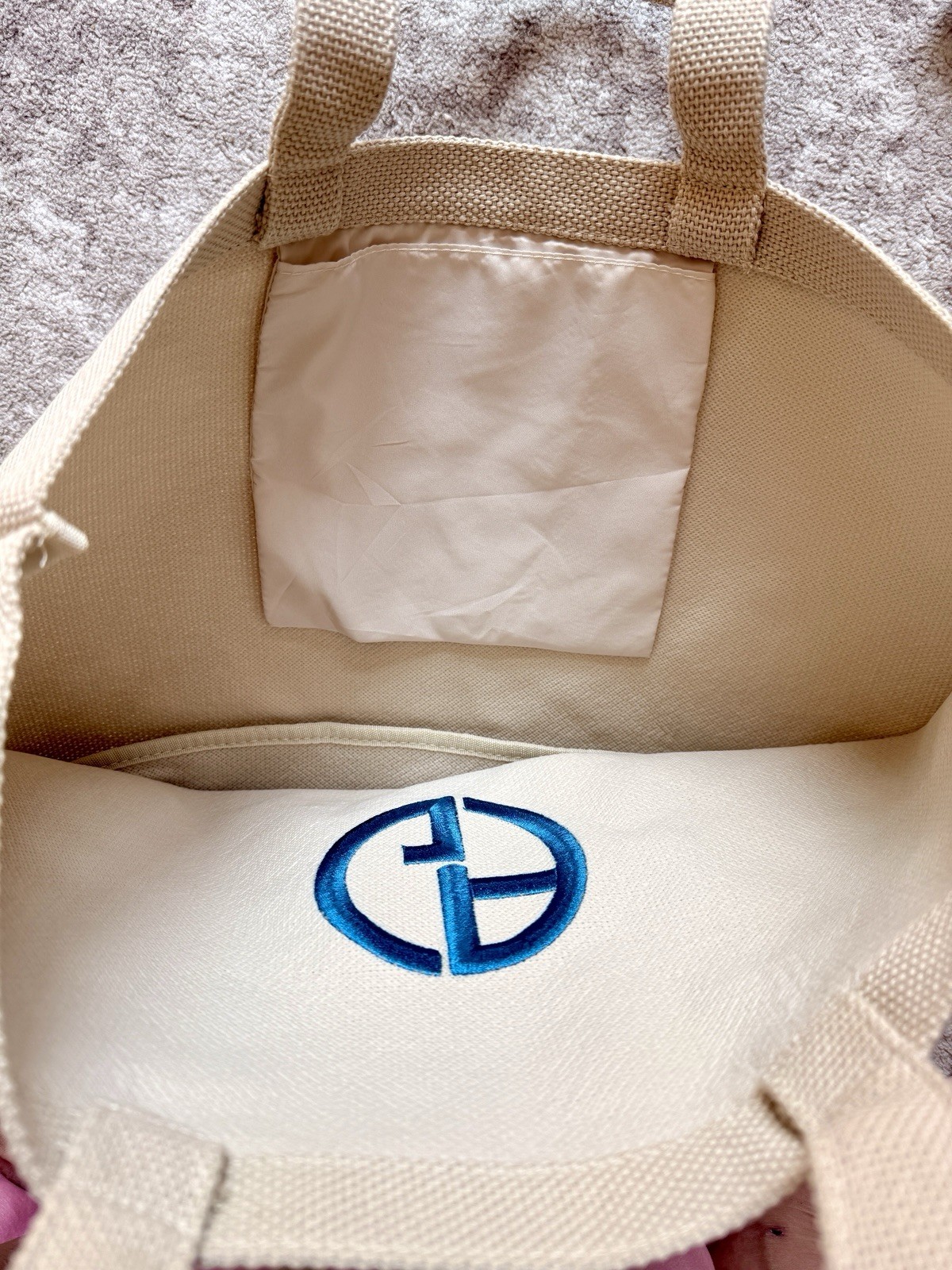Armani Giorgio Large Beach Bag And Beach Towel In Beige Color And Logo