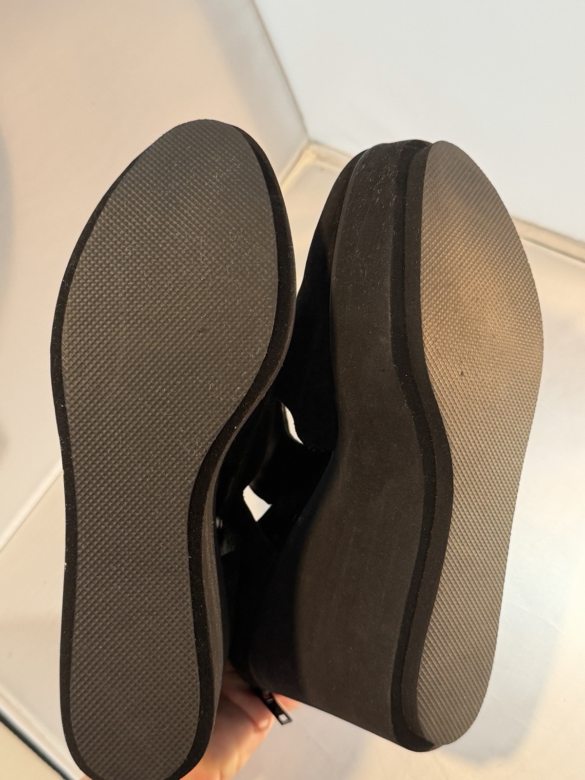 Robert Clergerie Paris Sz 8 Designer Black Suede Platform Heels Wedges Women