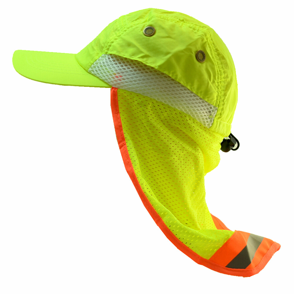 High Visibility Neck Flap Safety Reflective Baseball Neon Green Hat Bump Cap LOT