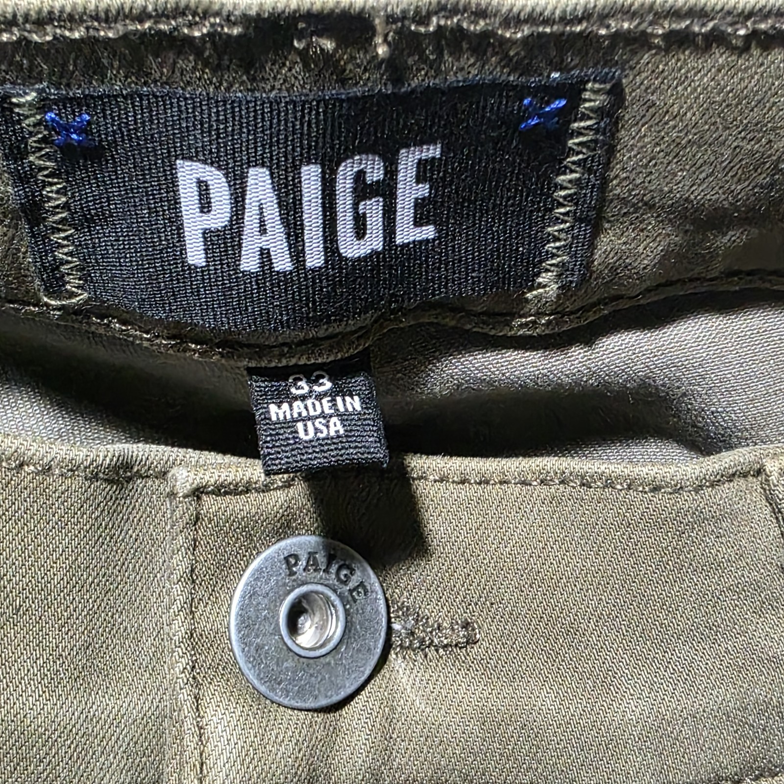 Paige Federal Slim Straight Pants Mens 33 Vintage Artichoke Olive Green Stretch