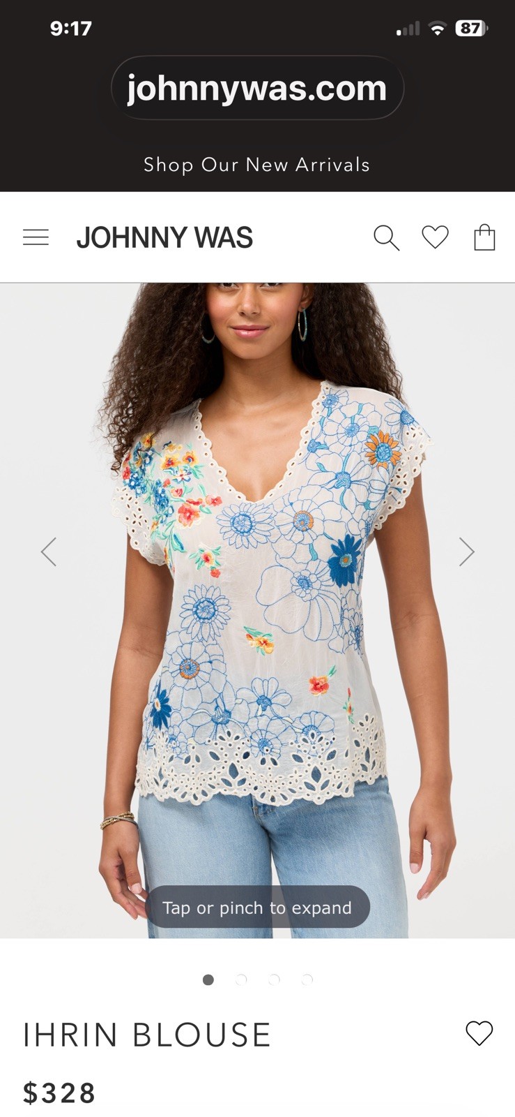Johnny Was Women’s M White Sheer Floral Embroidered V-Neck Blouse read feedback