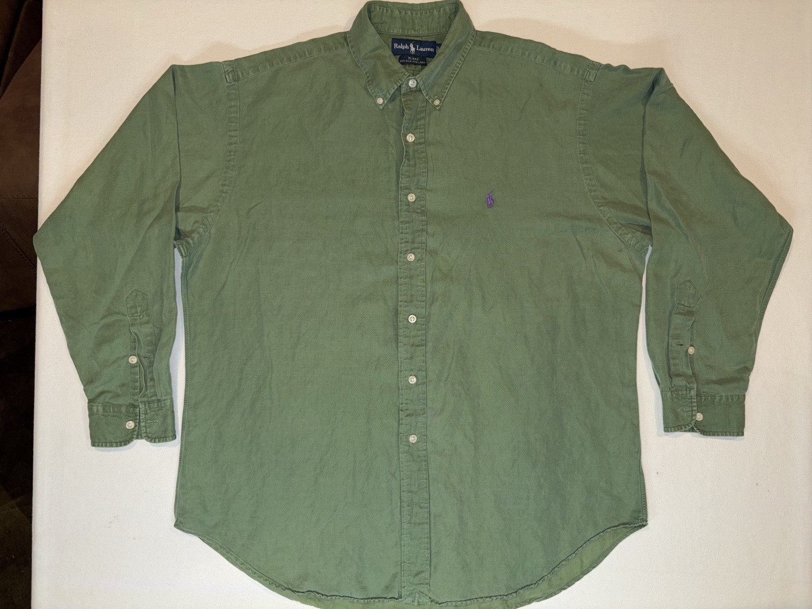Vintage Polo Ralph Lauren Blake Silk Linen Sage Green Button Down Men’s Large