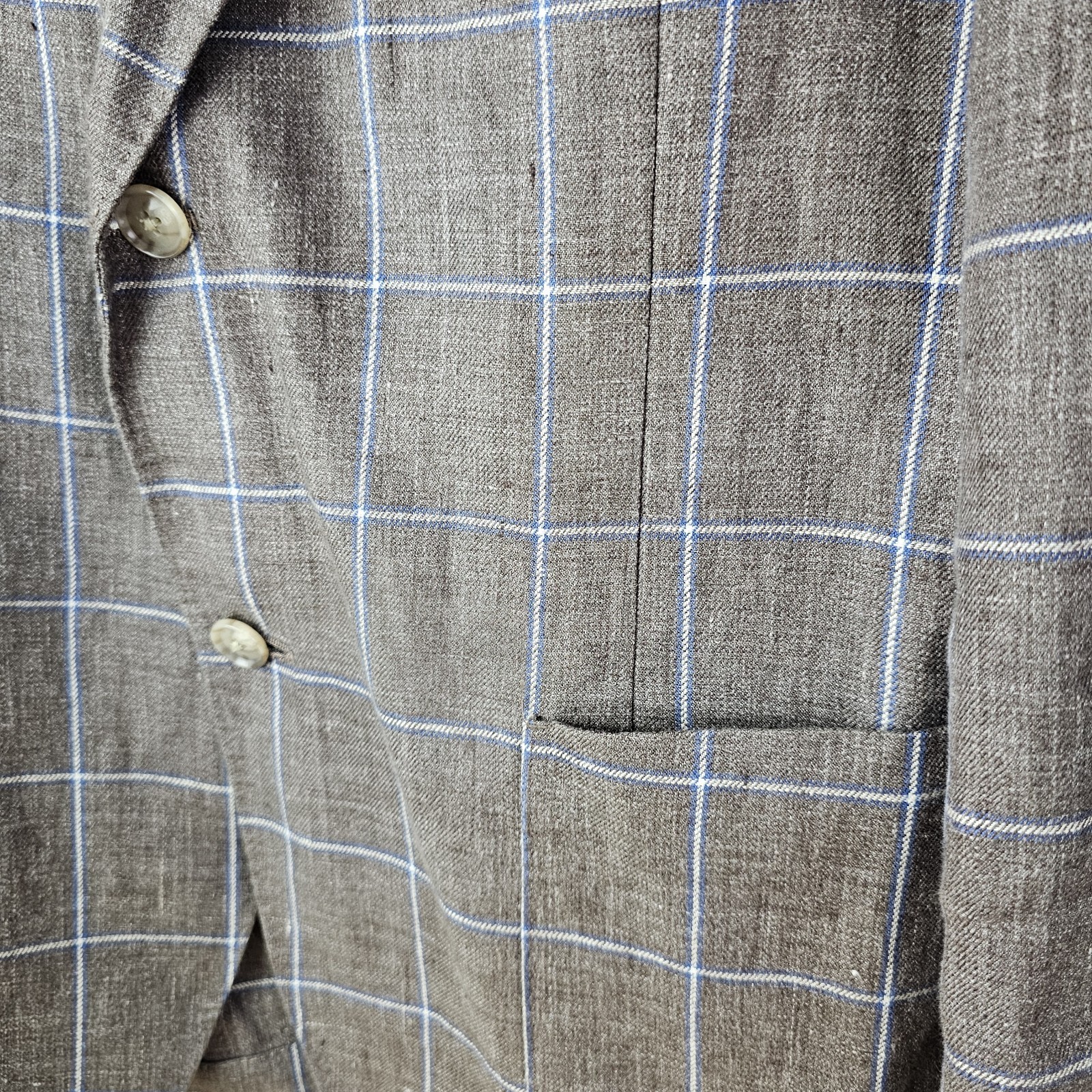 Kroon Blazer Jacket Linen Edge Mens 42L Windowpane Elbow Patches Unstructured