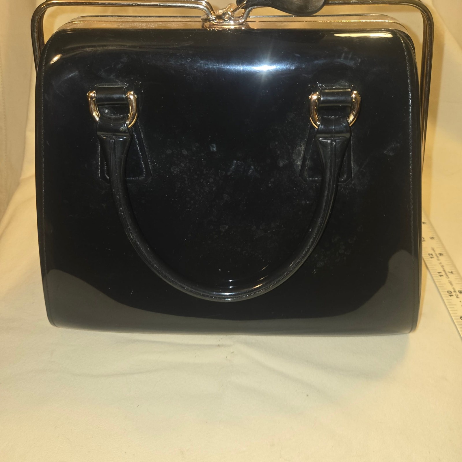 Furla Black Jelly Candy Satchel Handbag with Gold-Tone Hardware