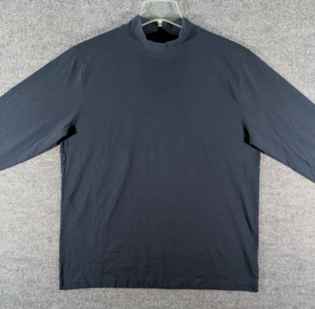LL Bean Mock Neck Shirt Mens Large Navy Long Sleeve Tee 100% Cotton 508112