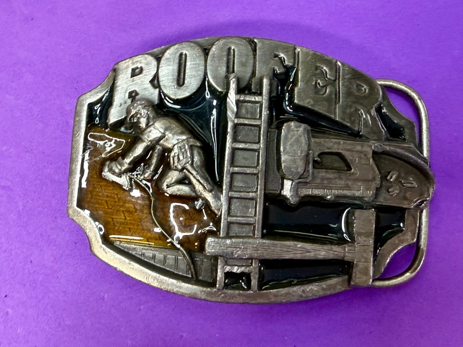 Roofer Roof Construction Worker Ladder Hammer Tools 80’s Siskiyou Belt Buckle