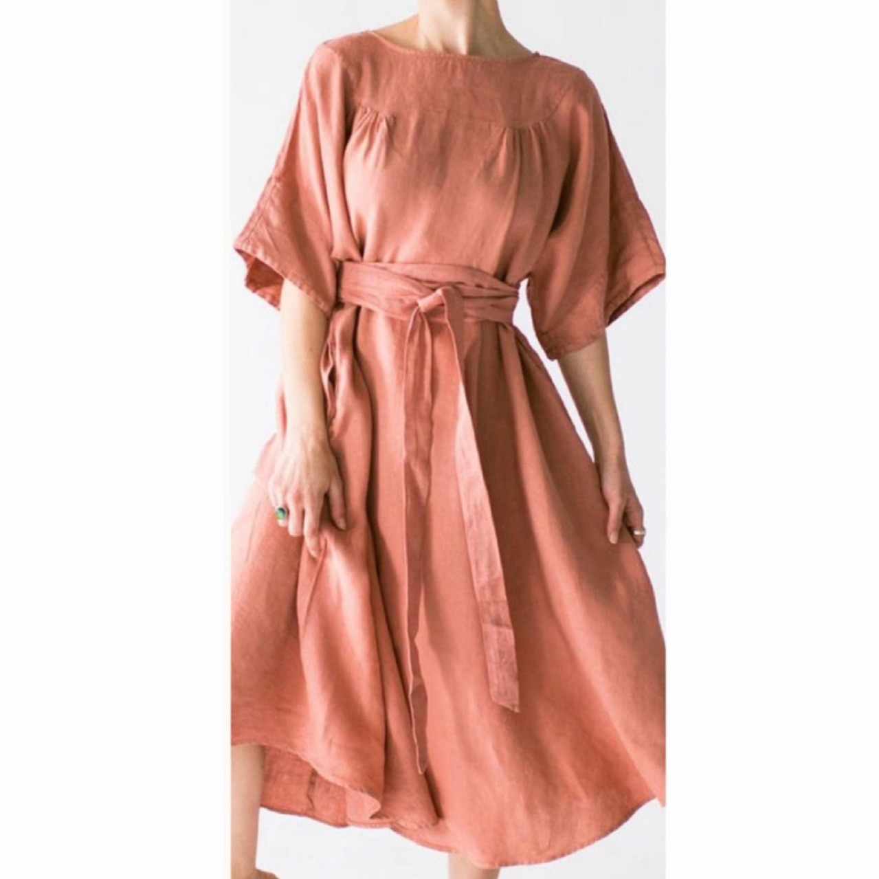 SUUNDAY The Emma 100% Linen Belted Midi Dress Blush Pink Oversized XS/S