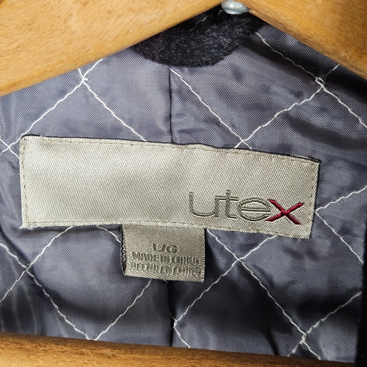 Utex Plaid Wool Shacket Jacket Mens L Burgundy Dark Gray Quilt Lining Insulated