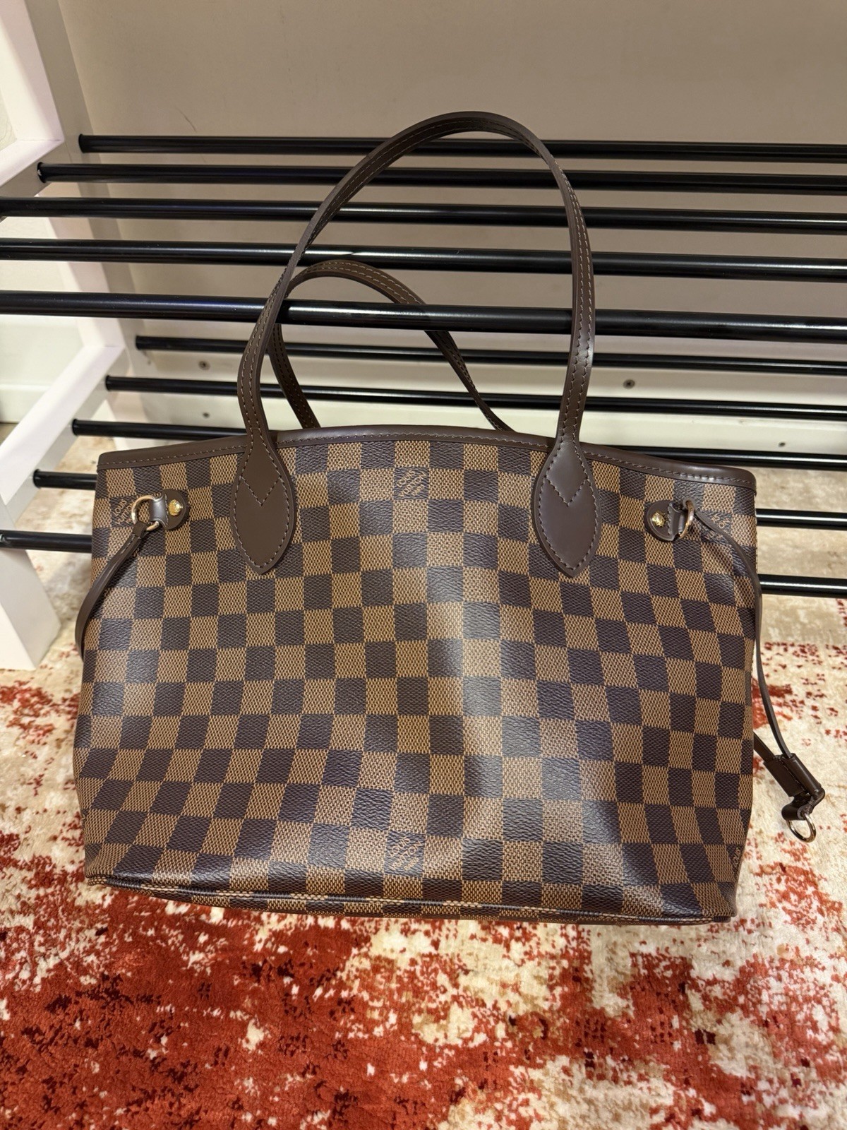 Louis Vuitton Neverfull Damier Ebene Tote PM Red Interior