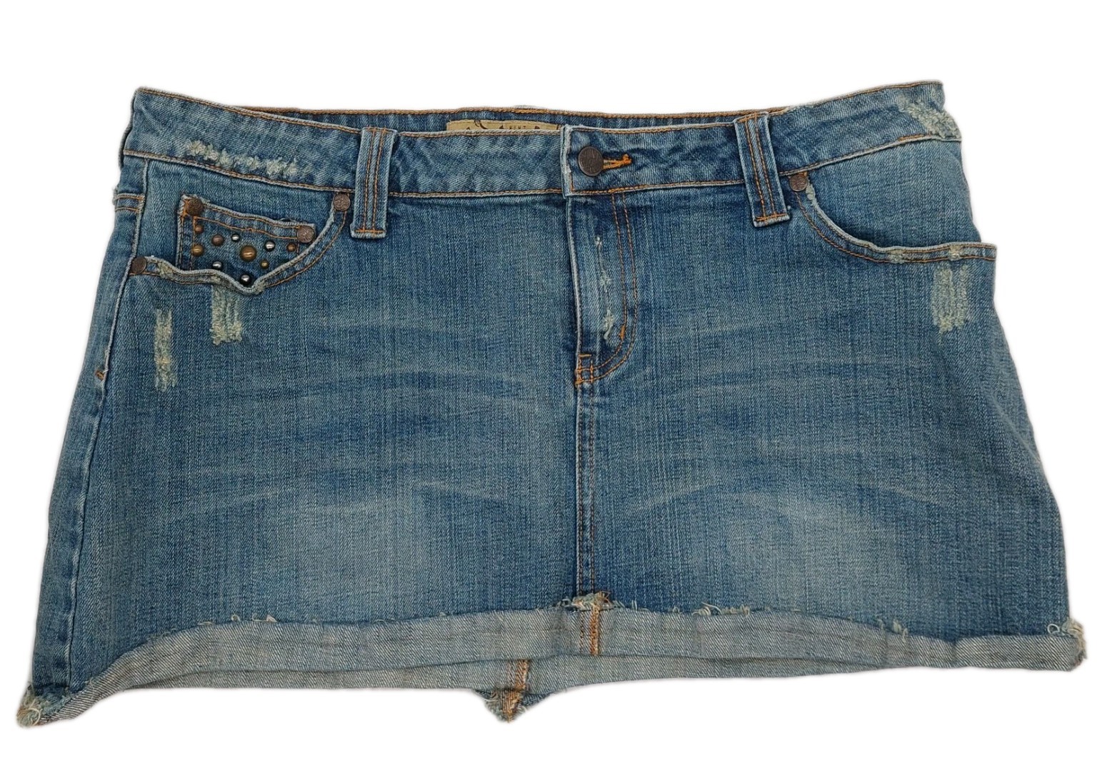Hint Jeans Denim Mini Skirt Womans Size 15 Distressed Y2K Length 12″