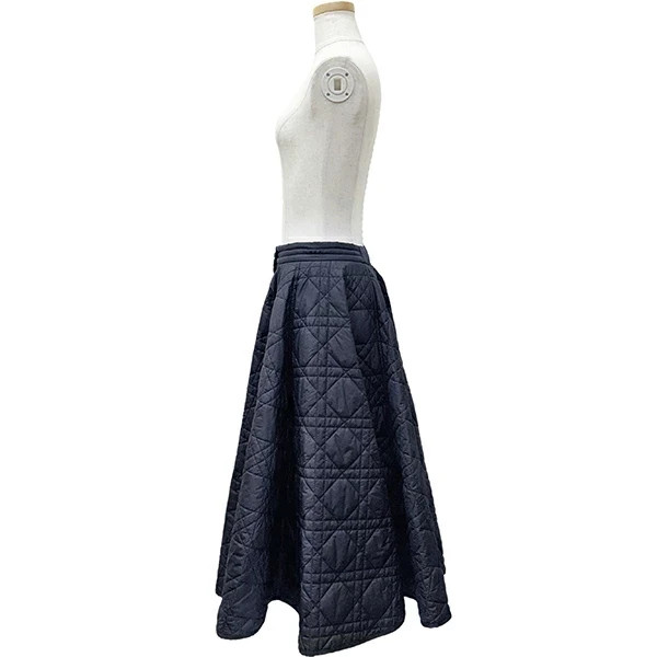 Christian Dior Long skirt Micro Cannage Technical taffeta Navy Women 36 size