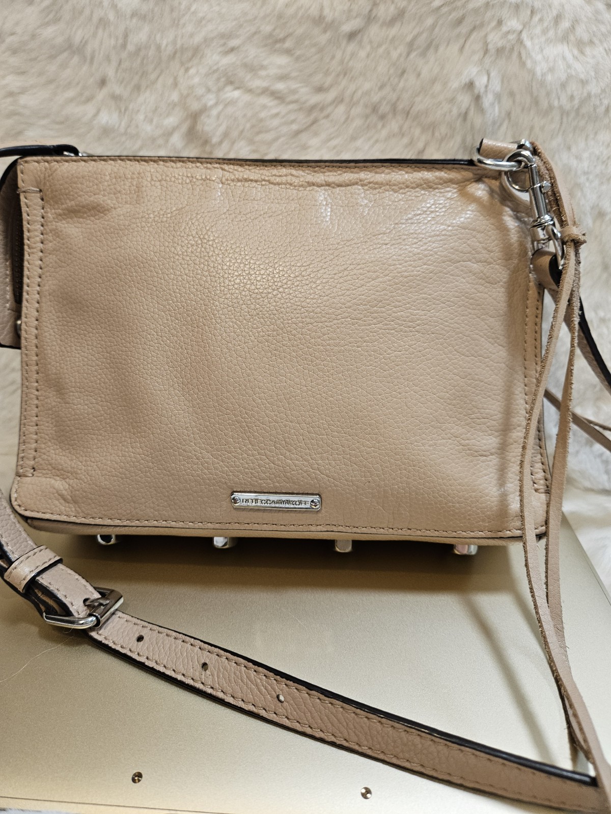 Rebecca Minkoff M.A.C. Morning After Clutch Crossbody Nude Pebbled Leather