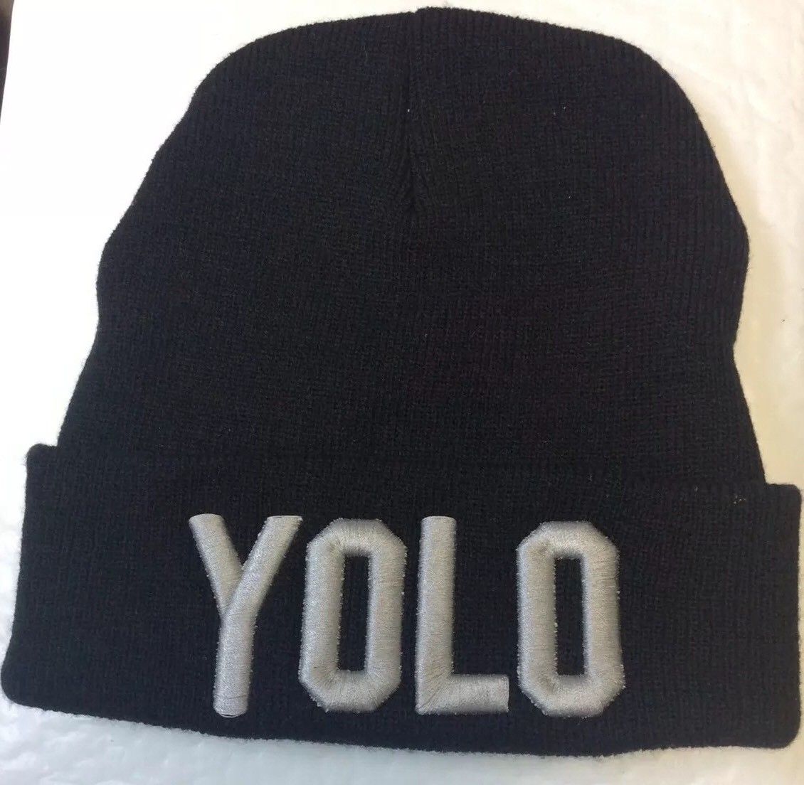 New BIack /Gray Letter SoftWinter Stretch Stocking Knit Cuff Cap For Men & Women