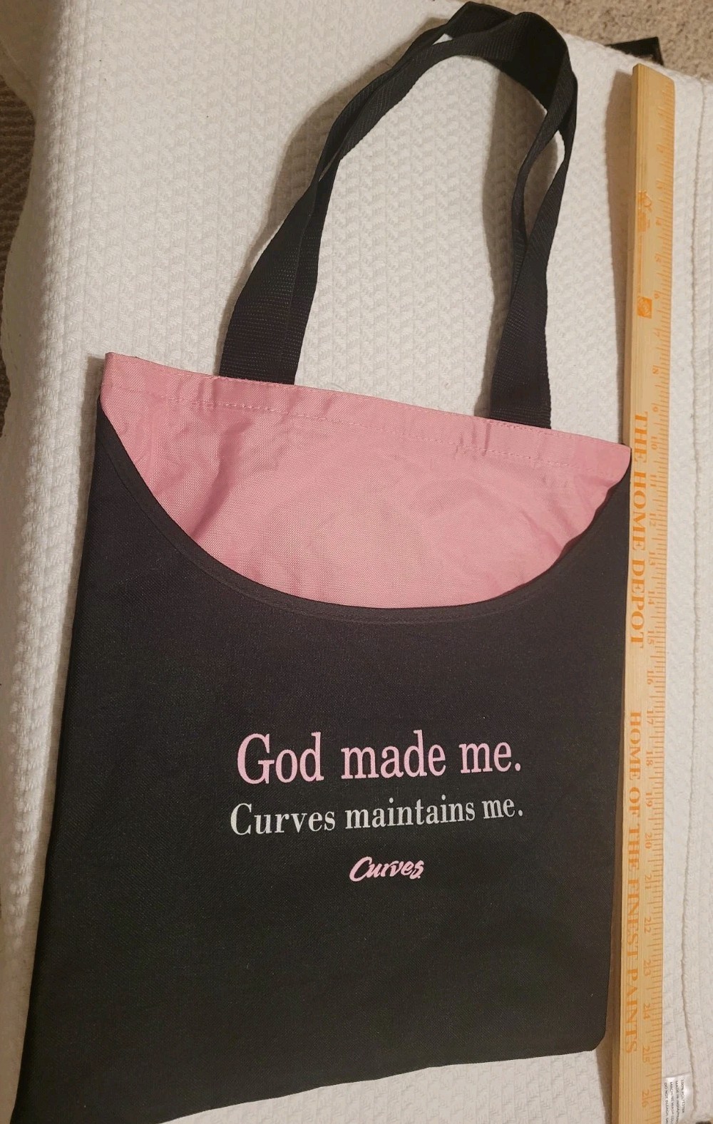 Curves “GOD MADE ME .CURVES MAINTAINS ME” Black & PINK Gym Fitness Tote Bag VGC