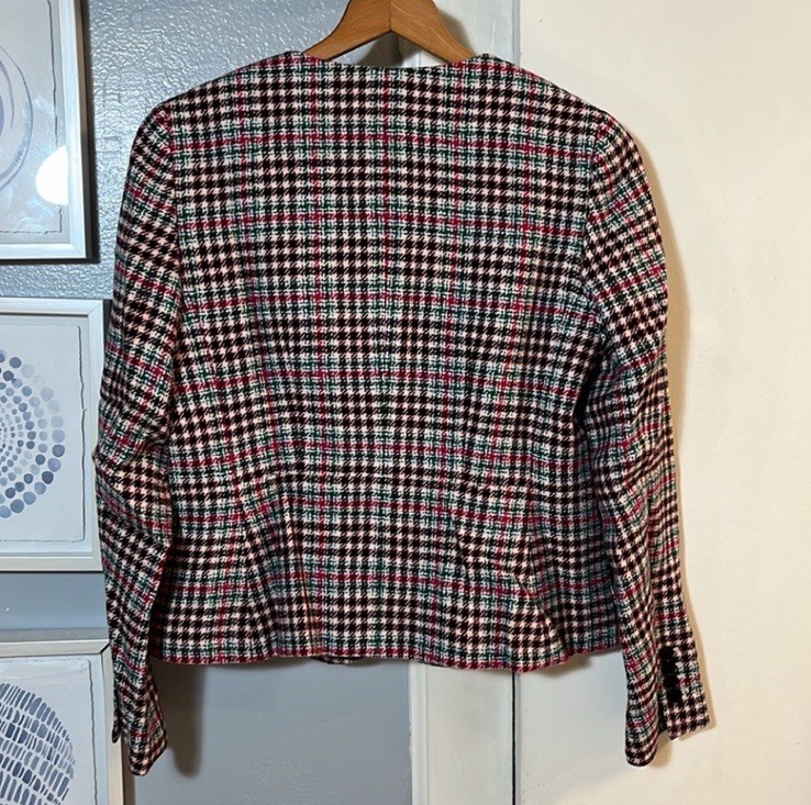 Talbots Women’s Wool Blend Plaid Blazer Jacket Size 6 /Pink, Green, Black, White