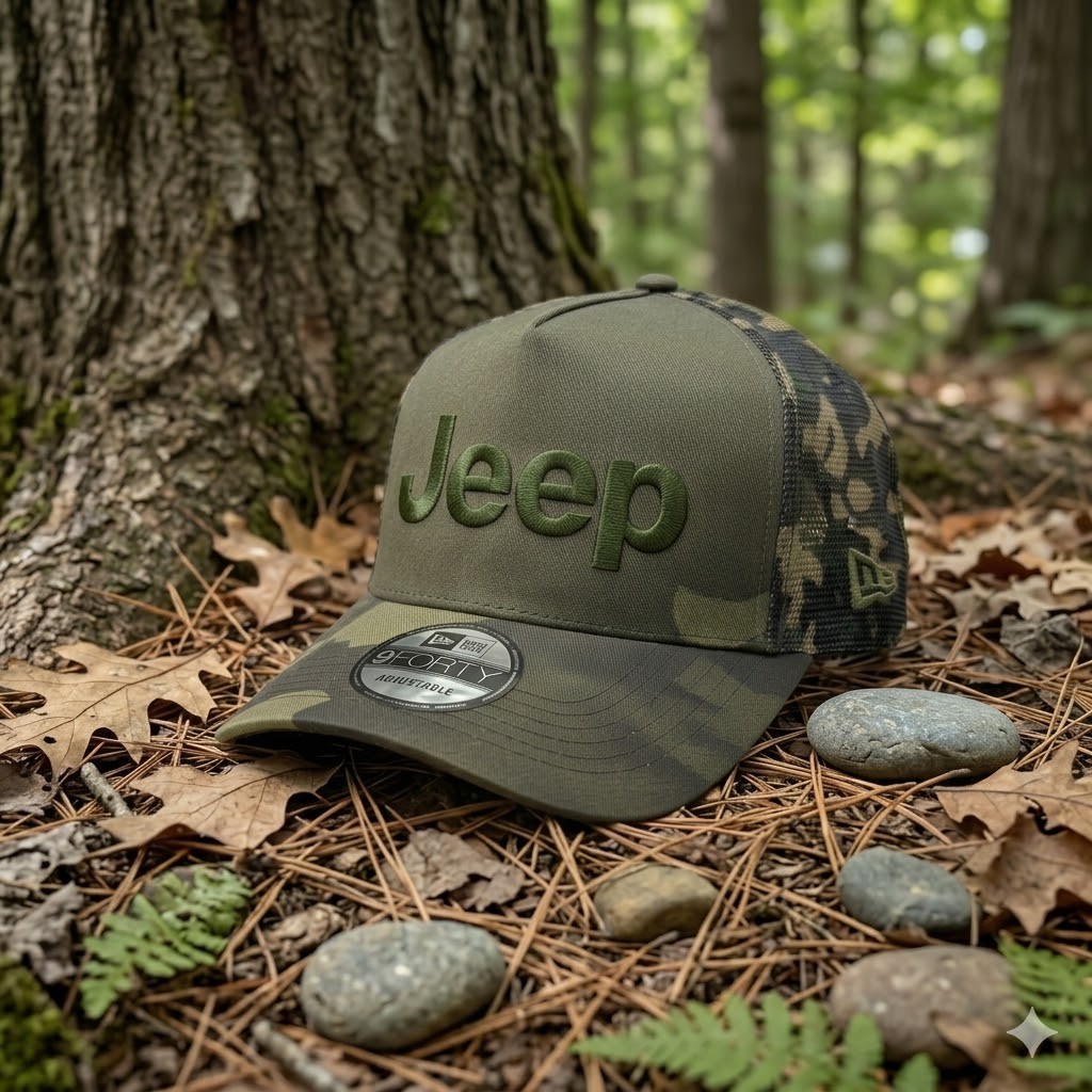 Jeep Logo Camo Trucker Hat Camouflage Mesh Back Flat Embroidered Adjustable Cap