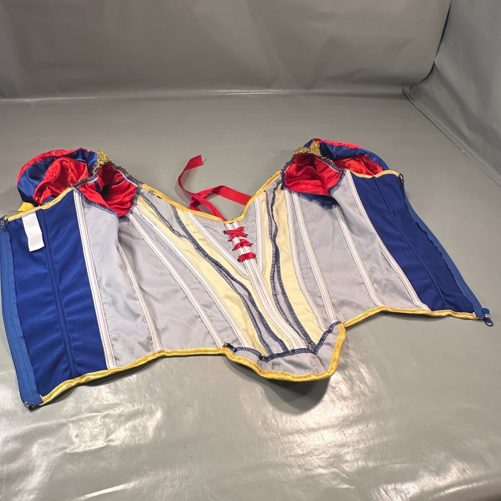 Snow White Princess Costume Corset Women Lace Up Puff Sleeves Zipper Satin