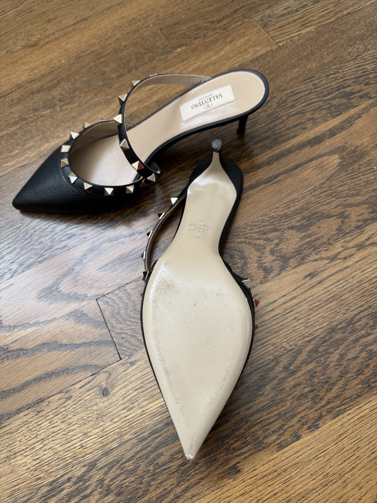 Valentino Garavani 50mm Rockstud Pointed Toe Mule In Black Size 38EU/8B