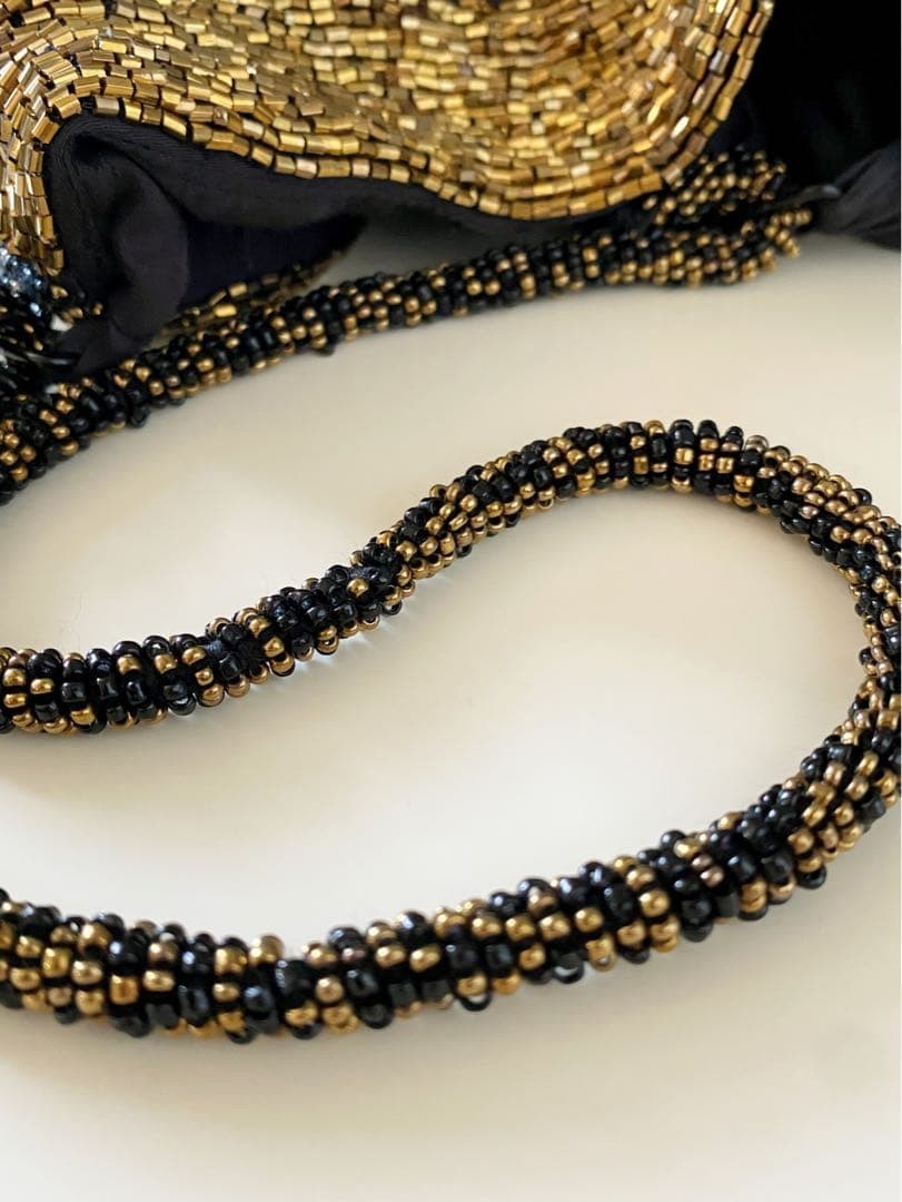 Vintage Leopard Beaded Party Bag Gold Tone Crossbody with Chain and Drawstring