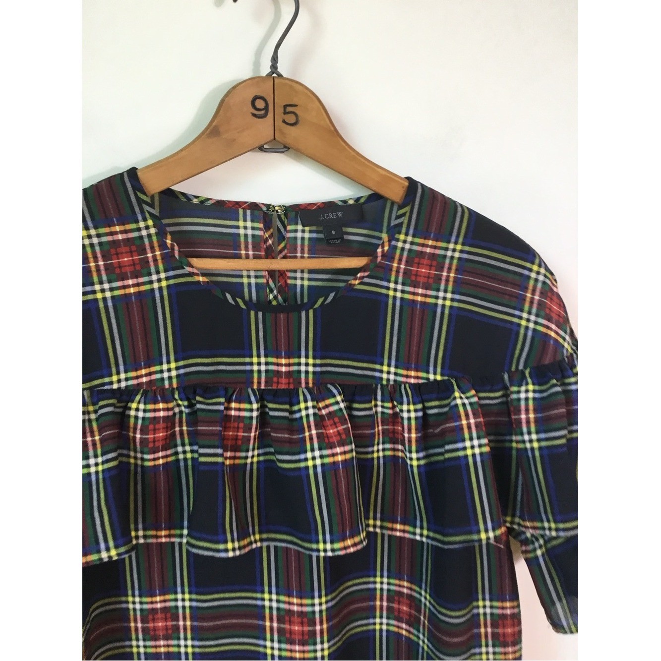 J. Crew Steward Tartan Plaid Flutter Short Sleeve Ruffle Shirt