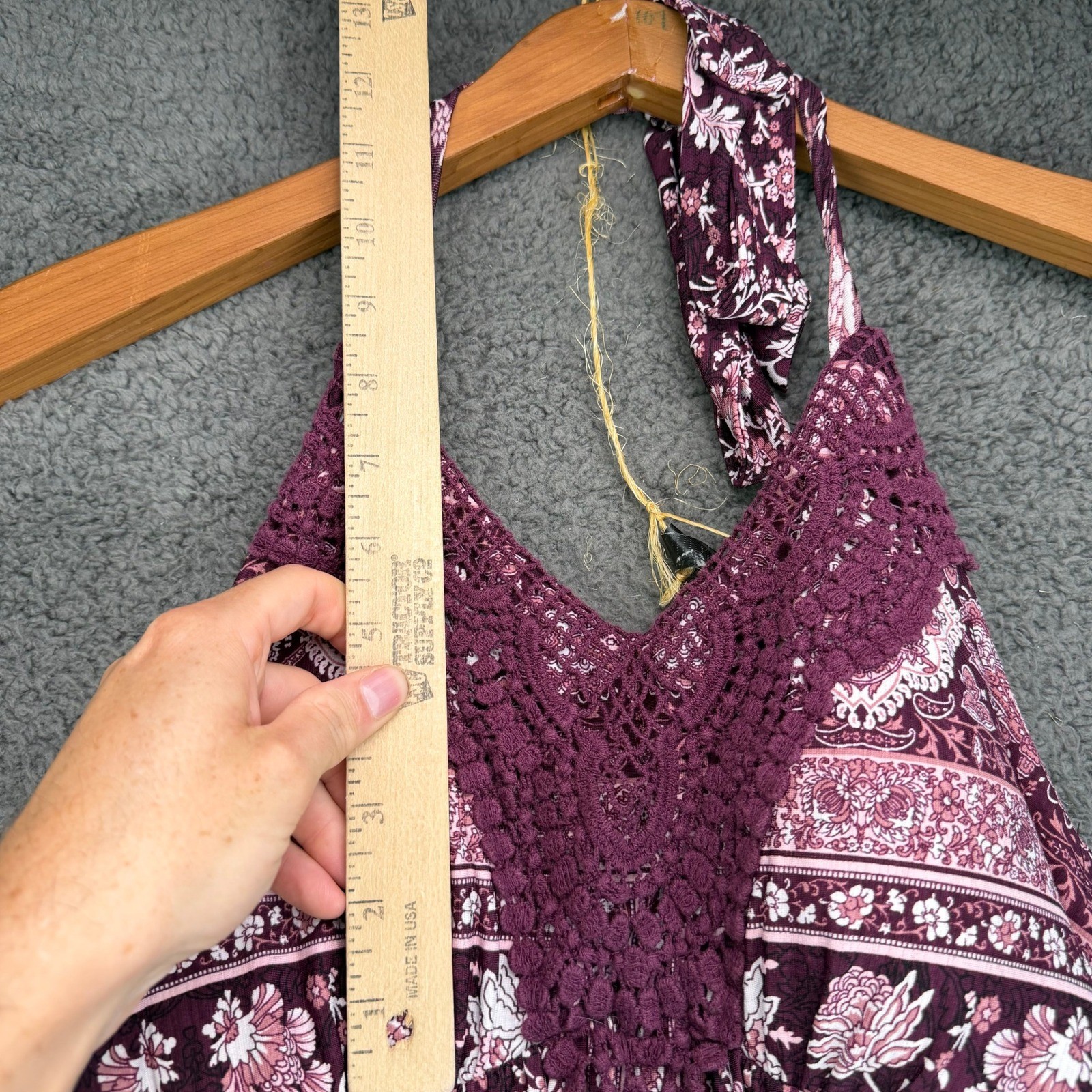 Vanity Womens Purple Floral Paisley Crochet Halter Maxi Dress Size M Boho Summer