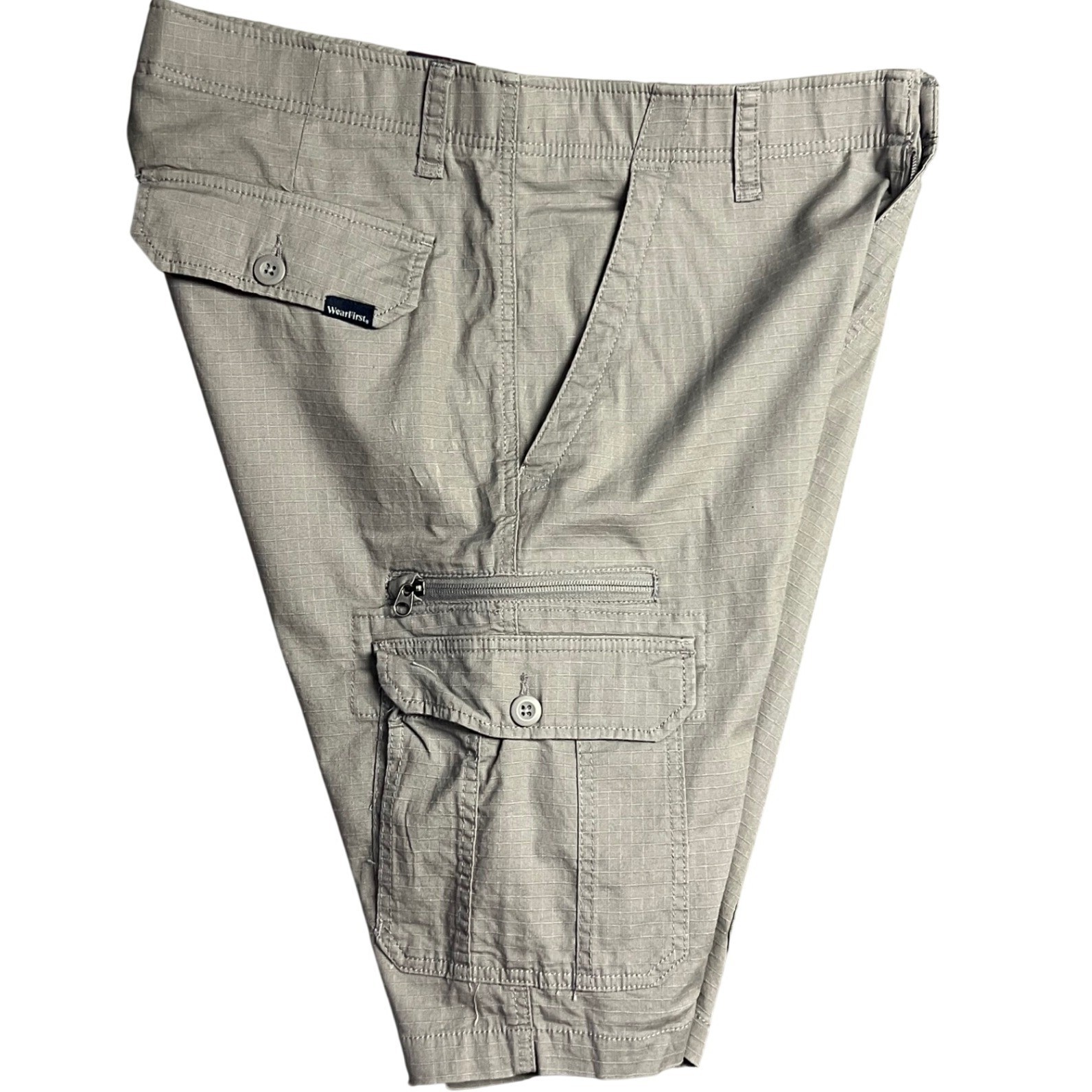 WearFirst Gray Ripstop Cargo Shorts Mens 34 Free Band Comfort Fit Utility Hiking