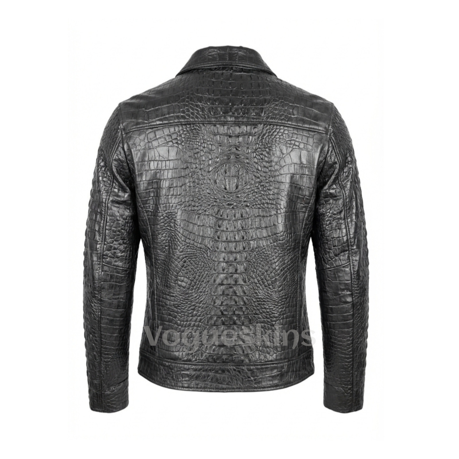 Men’s Black Crocodile Embossed Leather Jacket Real Cowhide Biker Slim Fit