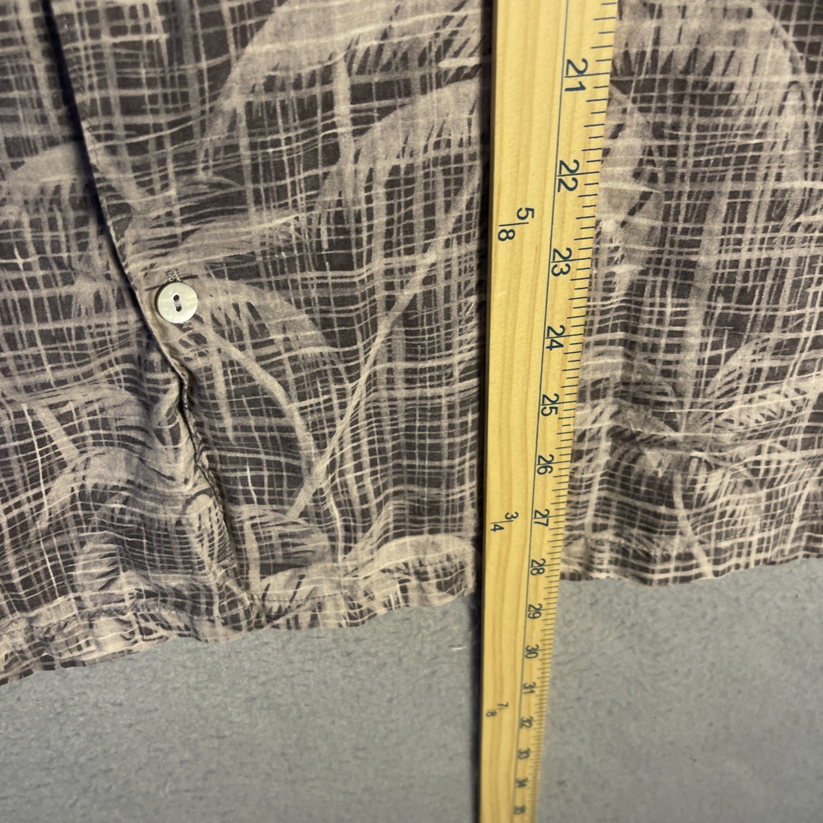 Tori Richard Shirt ens L Grey Palm Grid Cotton Lawn Aloha Hawaiian Made in USA