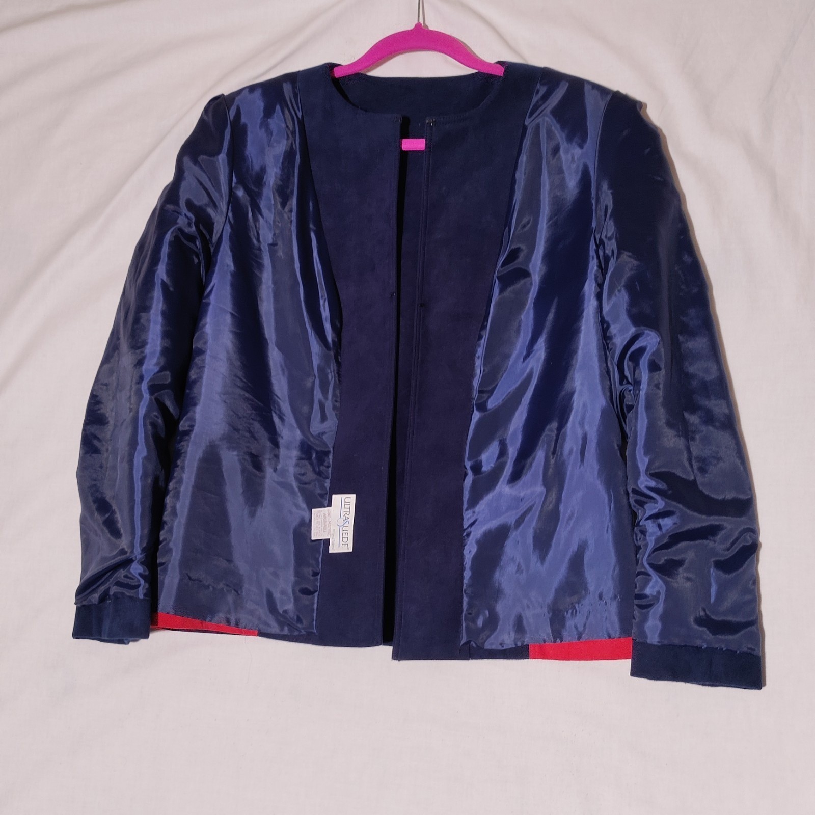 Lilli Ann Purple Red Cream Colorblock faux ultrasuede lined JACKET