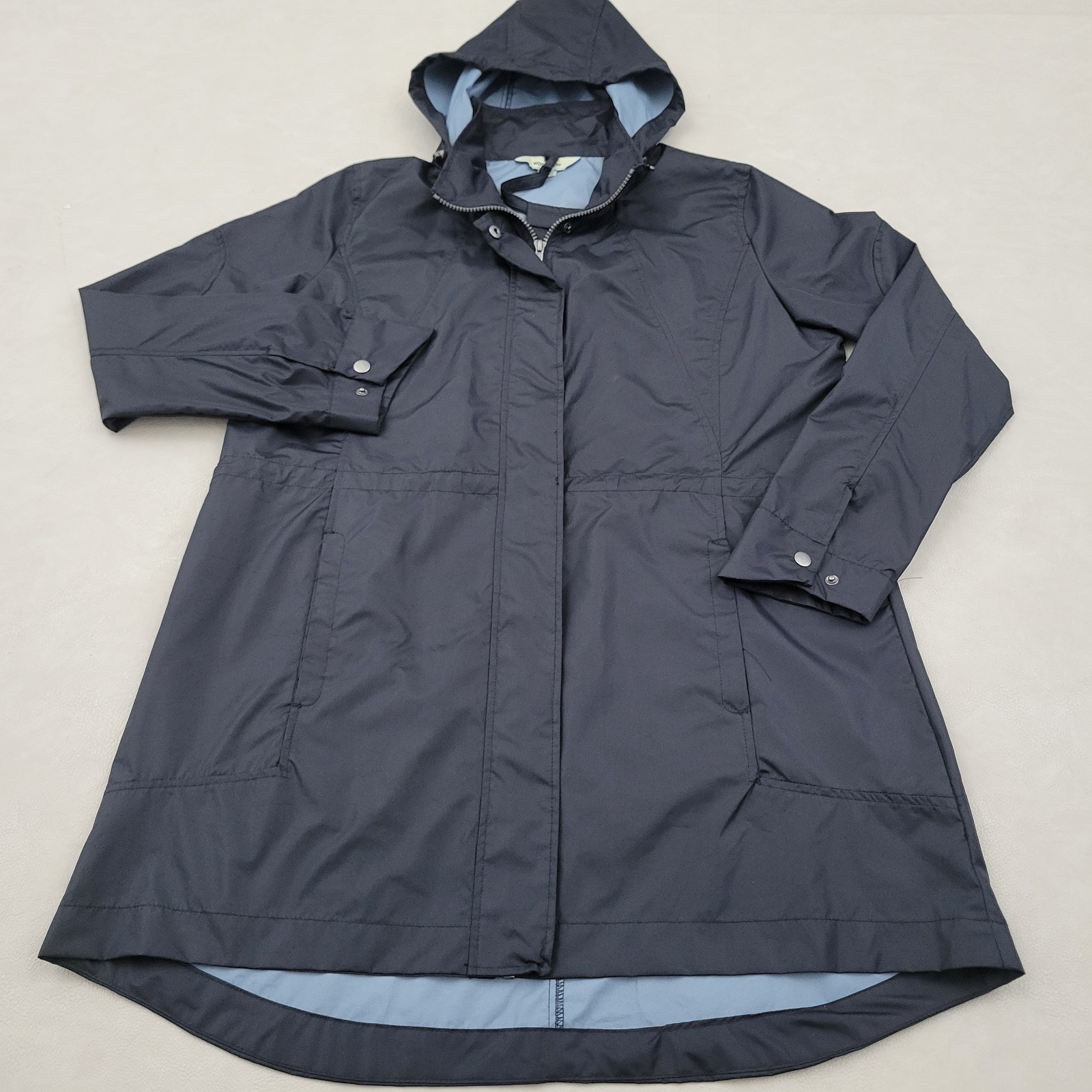 WOOLRICH Womens Rain Jacket Lightweight Hooded Utility Parka Black Packable Lg